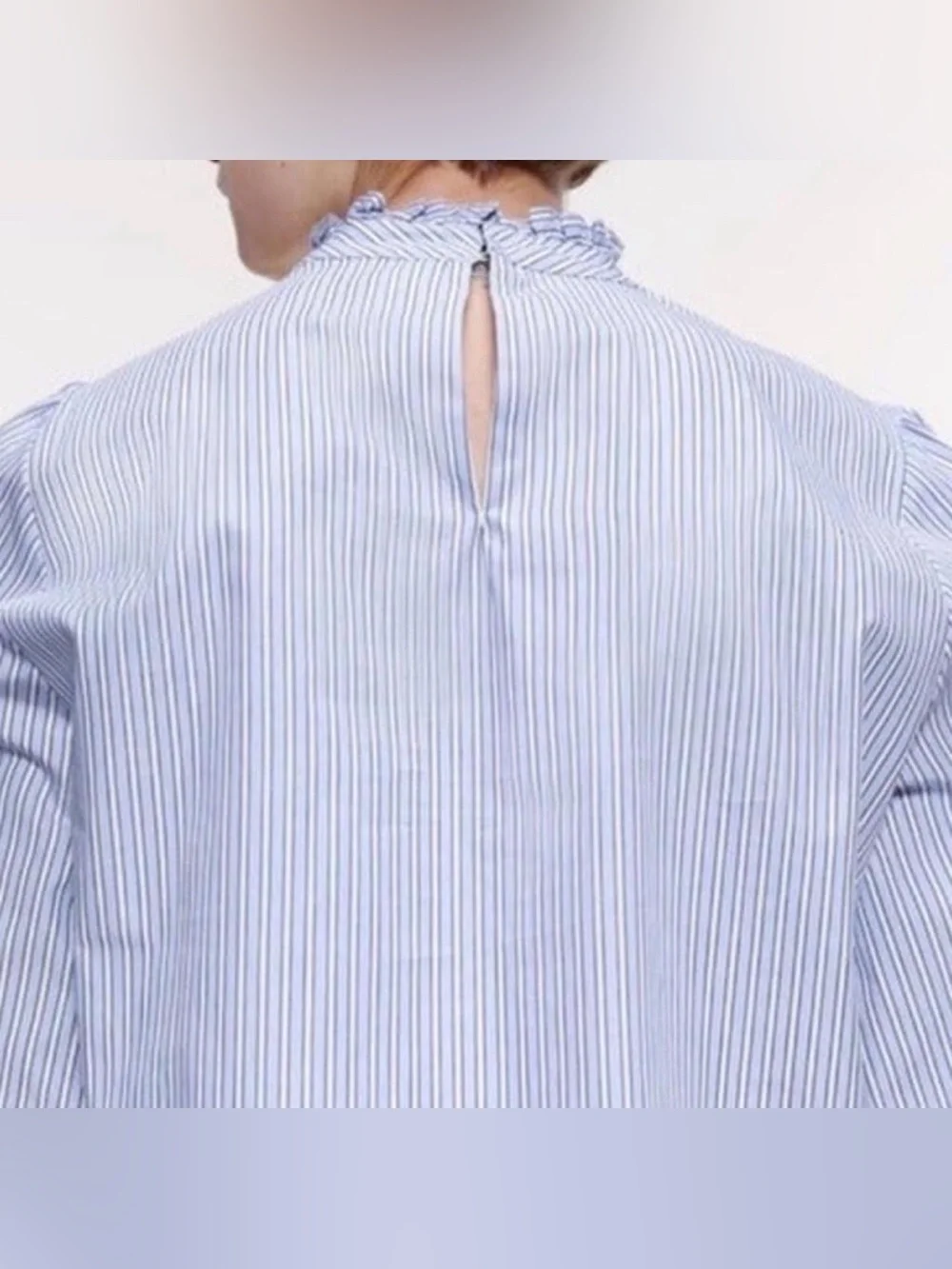 ZARA | Blue White Striped Ruffled Poplin Shirt Blouse